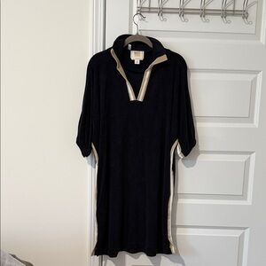 Chic Black Midi Dress with Gold Trim